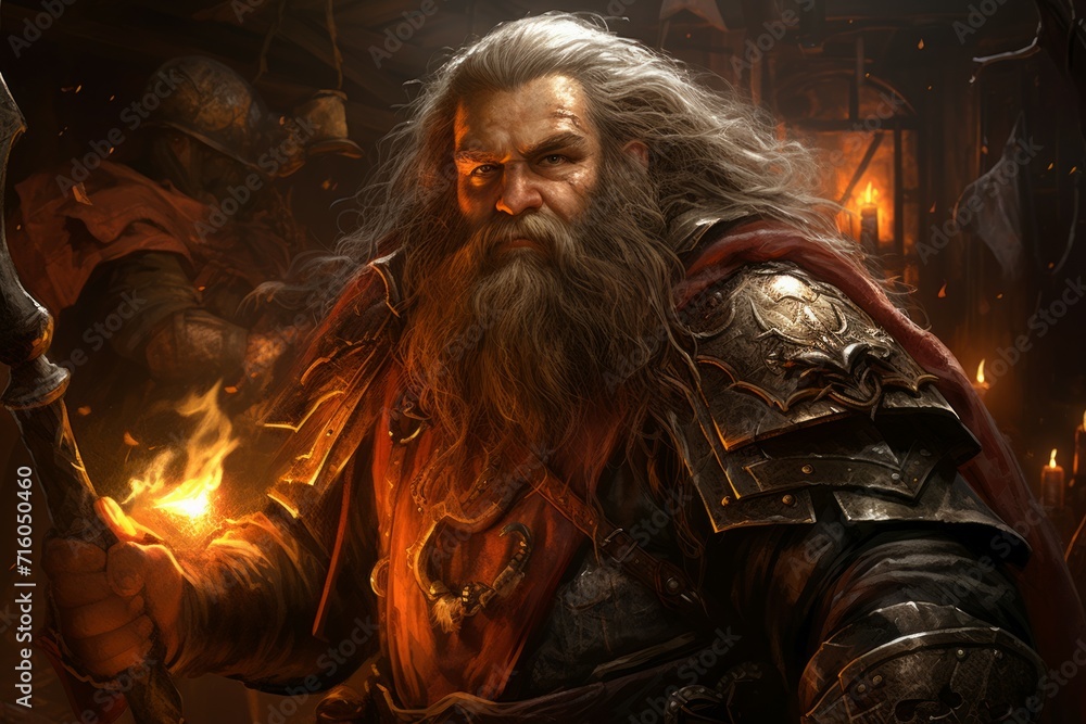 Wall mural a battle-hardened dwarf warrior, renowned for skill with a warhammer and unyielding determination. -