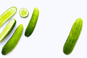 Fresh cucumbers on white background.