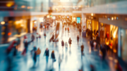 Abstract blur with bokeh and defocused interior shopping mall in department store for background.