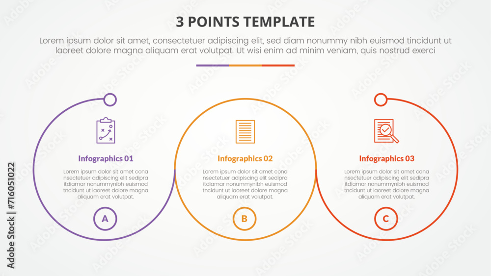 Aufkleber 3 points stage template infographic concept for slide presentation with big outline circle circular 