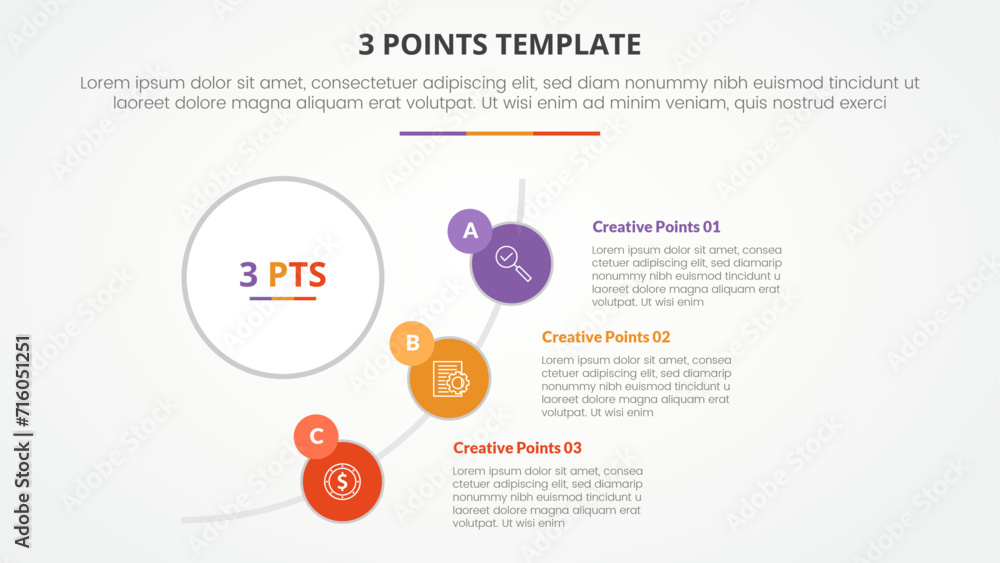 Aufkleber 3 points stage template infographic concept for slide presentation with big circle and half circle l