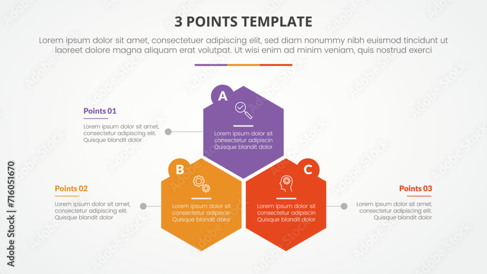 Aufkleber 3 points stage template infographic concept for slide presentation with with 3 point list with flat 