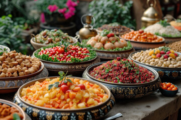 Arabic food on a table. Ramadan and Islam concept - obrazy, fototapety, plakaty