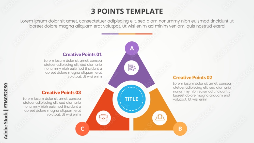 Aufkleber 3 points stage template infographic concept for slide presentation with triangle cycle circular on c