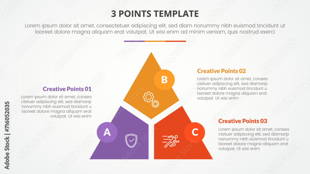 Aufkleber 3 points stage template infographic concept for slide presentation with triangle cycle circular slic
