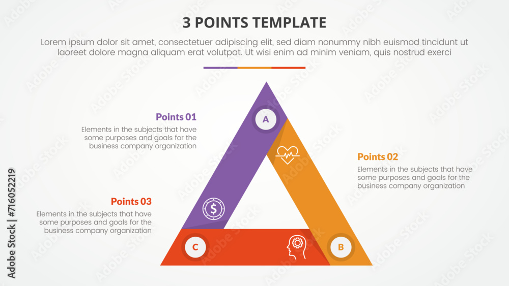 Aufkleber 3 points stage template infographic concept for slide presentation with triangle cycle circular shar