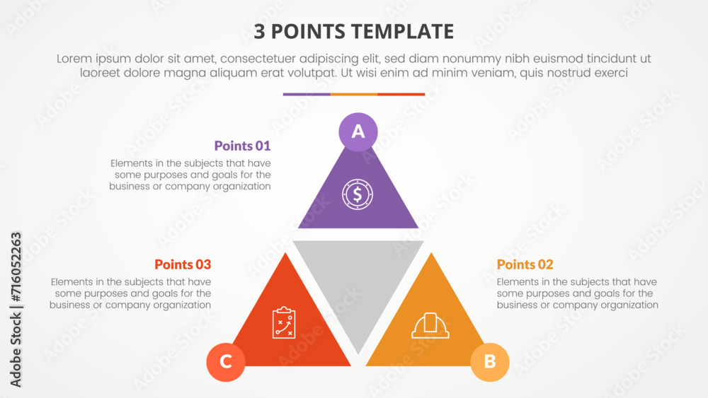 Aufkleber 3 points stage template infographic concept for slide presentation with triangle cycle circular shap