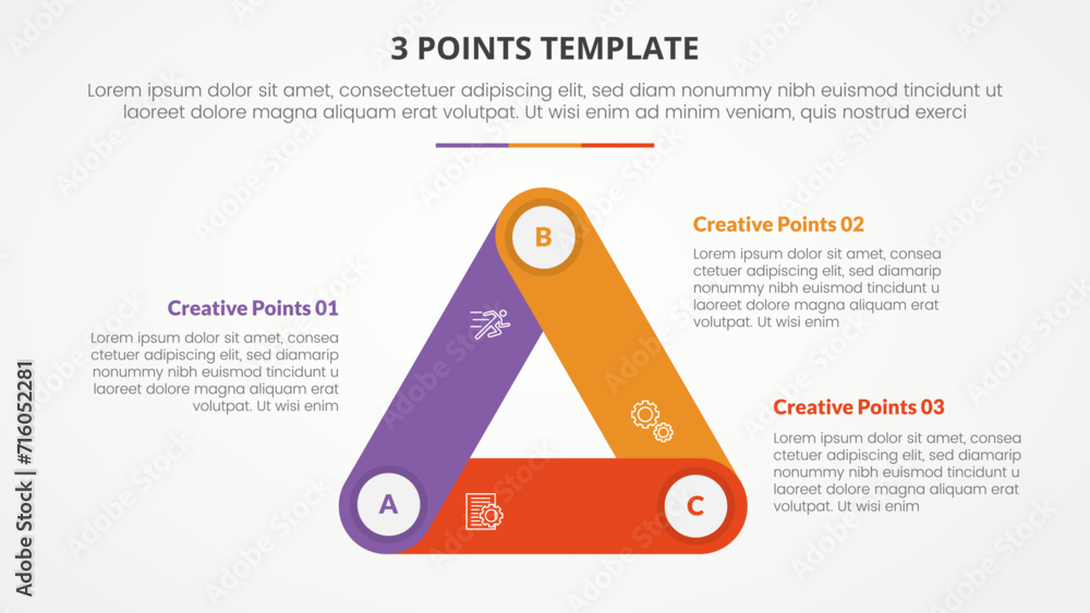 Aufkleber 3 points stage template infographic concept for slide presentation with triangle cycle circular roun