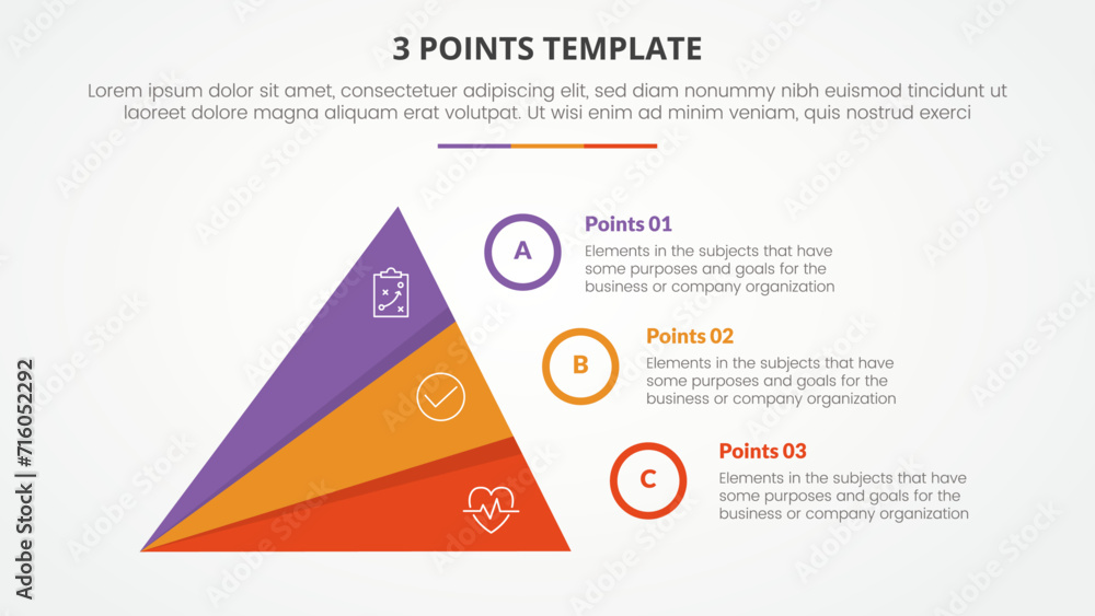 Aufkleber 3 points stage template infographic concept for slide presentation with creative slice triangle pyra