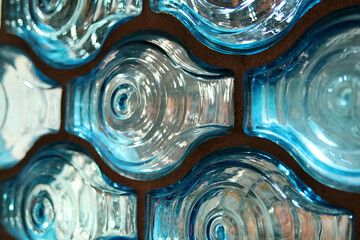 Blue glass stained glass window close up