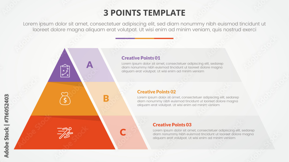 Aufkleber 3 points stage template infographic concept for slide presentation with pyramid shape and transparen