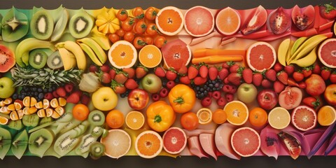 the fruit smoothie board in the style of lith printing  