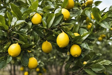 Yellow Lemons Growing on a Lemon Tree 