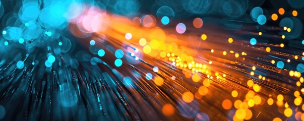 Fiber optic cables data connections background - obrazy, fototapety, plakaty