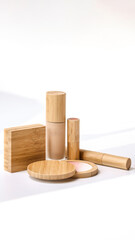Set of wooden bamboo cosmetics on a white background cosmetics