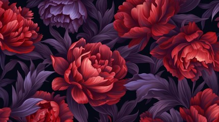 Seamless vector background with dark purple red peon Ai Generative - obrazy, fototapety, plakaty