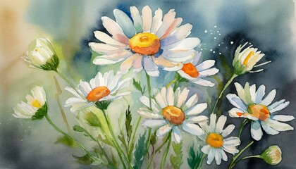 daisies in the garden watercolor background 