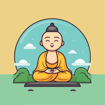 Buddha in cartoon, doodle style. Image for t shirt. Isolated 2d vector illustration in logo, icon, sketch style, Eps 10. AI Generative