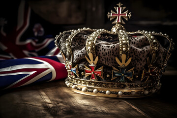 british flag and crown, uk crown jewels - obrazy, fototapety, plakaty