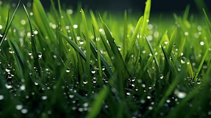 Fototapeta na wymiar A close up of grass with water droplets on it Generative Ai Generative
