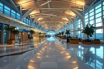 Interior photo of a modern airport terminal