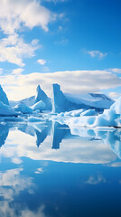 Fototapeta na wymiar Frozen Solitude: A Breathtaking Symmetry of Crystal Icebergs under Sunlit Blue Skies