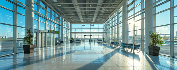Interior photo of a modern airport terminal
