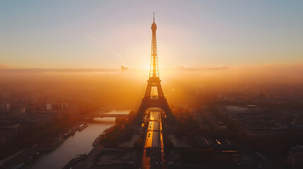 sunset over the eiffel tower