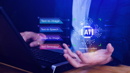 Ai tech, using virtual graphic Global Internet connect Chatgpt Chat with AI, Artificial Intelligence to generate content, Text to image, speech, smart AI, using command prompt for generates something