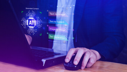 Ai tech, using virtual graphic Global Internet connect Chatgpt Chat with AI, Artificial Intelligence to generate content, Text to image, speech, smart AI, using command prompt for generates something