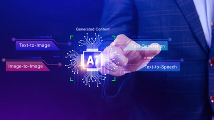 Ai tech, using virtual graphic Global Internet connect Chatgpt Chat with AI, Artificial Intelligence to generate content, Text to image, speech, smart AI, using command prompt for generates something