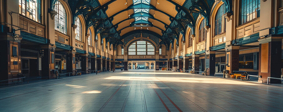 Interior photo of a vintage train terminal grand central station