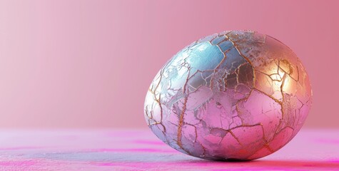 A golden sphere, adorned with painted easter eggs, cracked open to reveal the beauty of egg decorating on a greeting card