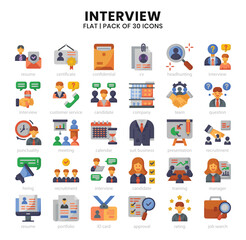 Interview Icons Bundle. 
Flat icons style. Vector illustration.