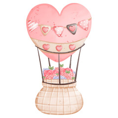 Pink hot air heart balloon with flowers