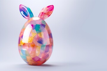 Fototapeta premium A festive bunny-inspired easter card featuring a vibrant egg-shaped design with playful bunny ears, sure to bring joy and cheer to any recipient