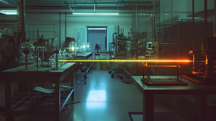 Em um laboratório fracamente iluminado o brilho suave de vários instrumentos científicos cria uma atmosfera de intensidade silenciosa