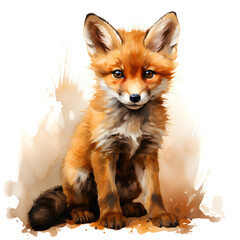 Fototapeta na wymiar Adorable red fox watercolor illustration