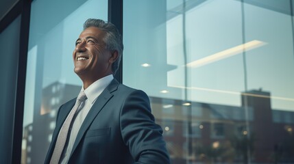 Fototapeta premium Mexican senior business man looking at the windows