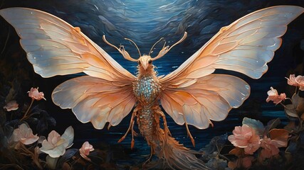 Dark fantasy angelic moth butterfly creature abstract painting art