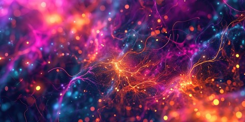 Neural network abstract background, glowing colors