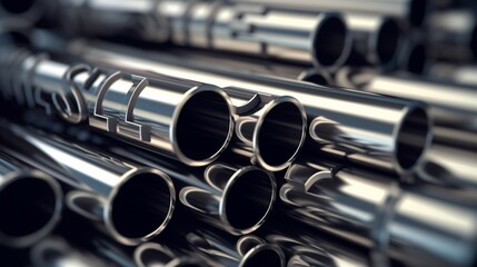 A stack of stainless steel tubes with the word steel Ai Generative