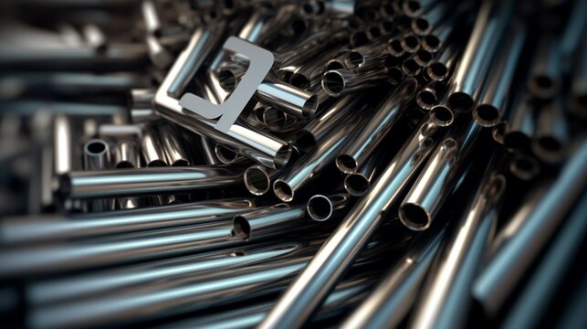 A stack of stainless steel tubes with the word steel Ai Generative