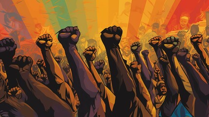 Nelson Mandela International Day A cartoon of fists Ai Generative - obrazy, fototapety, plakaty