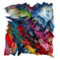 Fototapeta premium Abstract, explosive and colorful 3D element on transparent background. Modern and contemporary feel. Dynamic, bursting movement with shades of blue, cyan, red, magenta, pink, orange, green, black