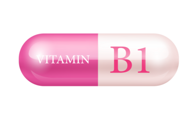 Capsule vitamin B1 structure Pink, white. transparent capsule pill. Drug business concept. Vitamin complex with chemical formula. Personal care, beauty. Isolated on cut out PNG.	

