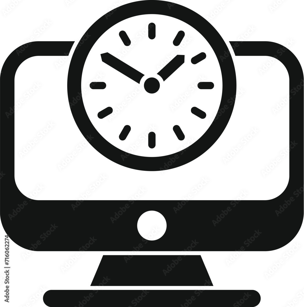 Poster late computer work icon simple vector. asleep time. day busy home