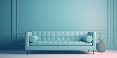 Soft blue sofa on solid color background