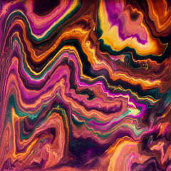 Fototapeta premium Vibrant, colorful and fluid abstract paint texture background in a modern and contemporary style with shades of magenta, yellow, orange, green, black