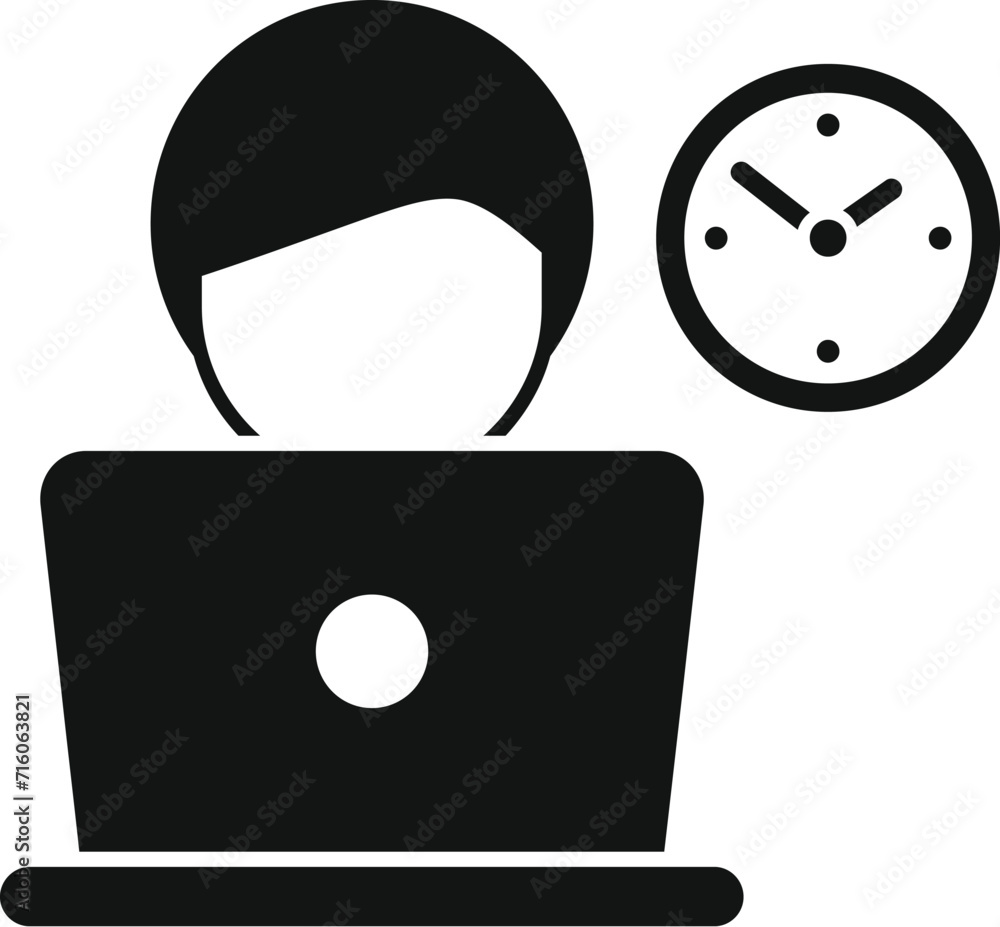 Poster daily time routine icon simple vector. tired worker. office laptop program
